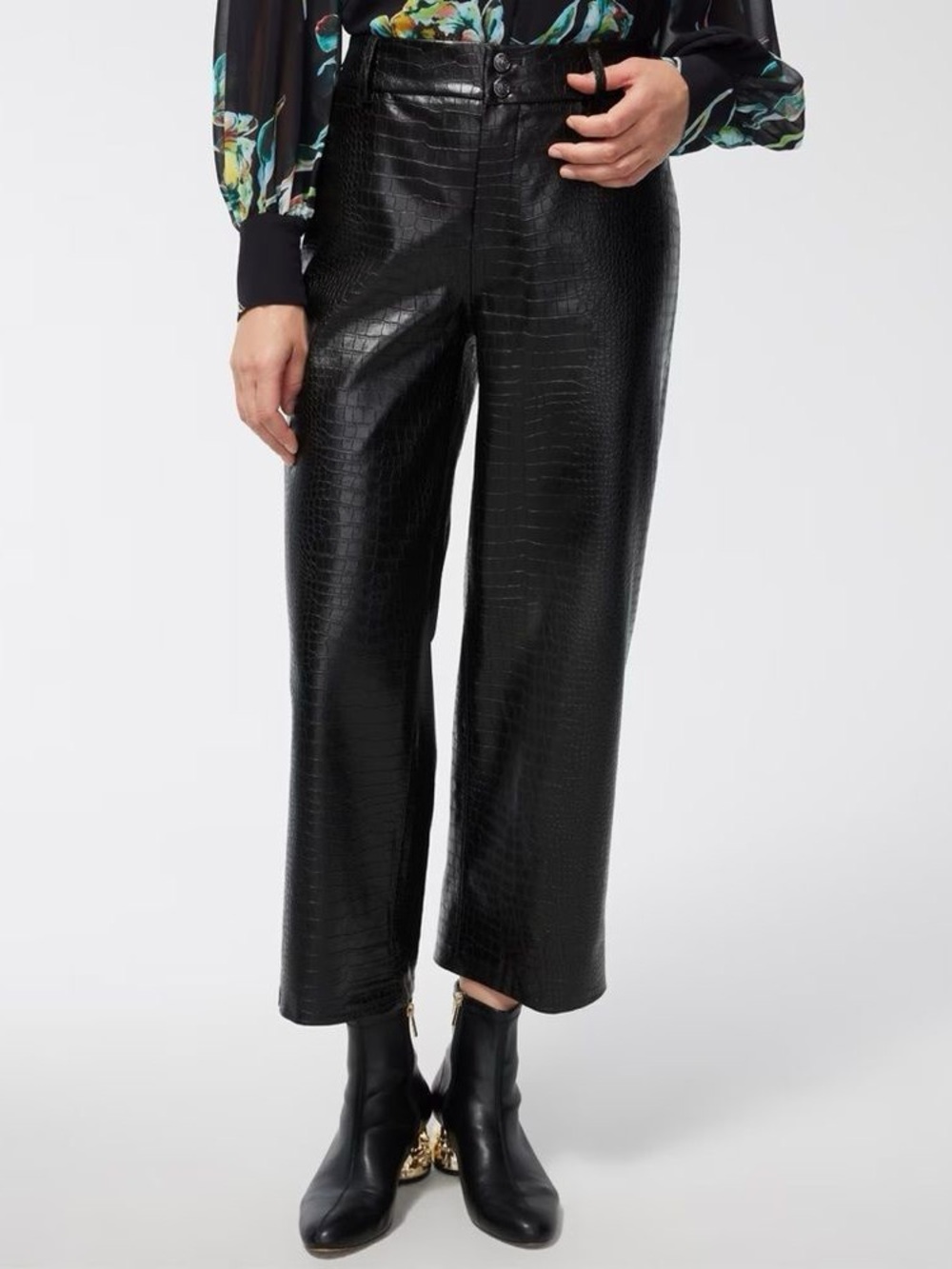 Chico's Black Croc-Embossed Wide-Leg Pants
